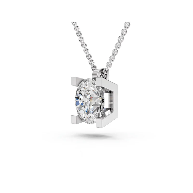 Eos Laboratuvar Pırlantası Kolye · talla redonda · collar con diamante de laboratorio · oro blanco