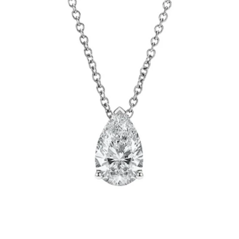 Pure Damla Laboratuvar Pırlantası Kolye · pæreslibning · halskæde med laboratoriedyrket diamant · hvidguld